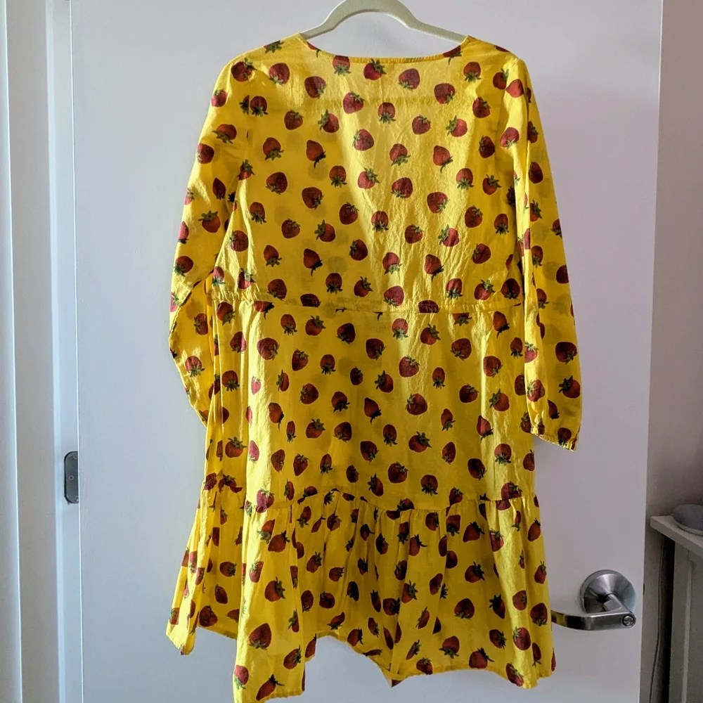 J. Crew Edie Parker Cover-up Dress, Size Small, Like New Yellow Strawberry - Picture 7 of 8